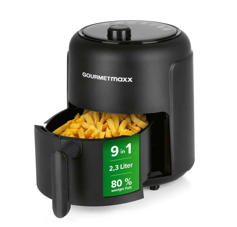 GOURMETmaxx Heißluftfritteuse 2,3L, Airfryer mit 60 Minuten Timer und 9 Funktionen, 1000 W, inkl. Vorheizen & Warmhalten, energiesparend & geruchsarm frittieren