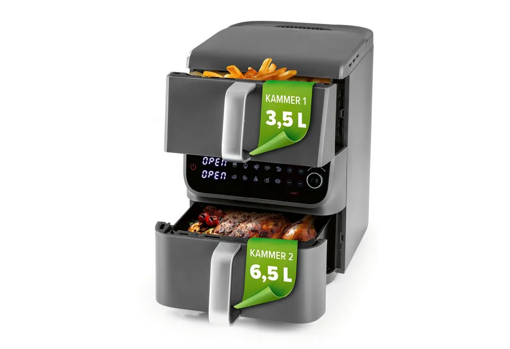 GOURMETmaxx Heißluftfritteuse, 2500 W, 2 Ebenen Air Fryer Smart-Cook-Funktion 10 Programme 6 Funktionen
