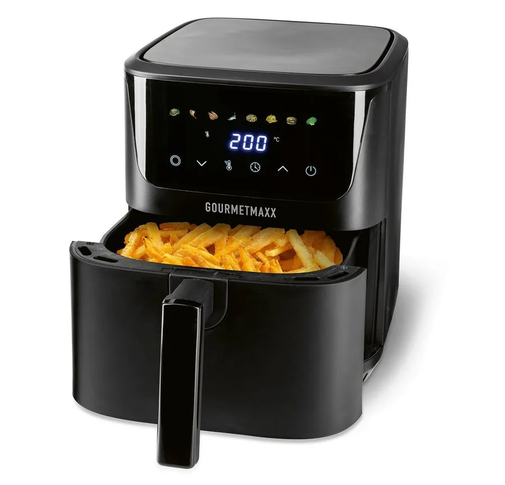 GOURMETmaxx Heißluftfritteuse GOURMETmaxx Heißluft-Fritteuse 1600W schwarz Digital 6,5l, 1600 W, GOURMETmaxx Heißluftfritteuse 6,5 Liter