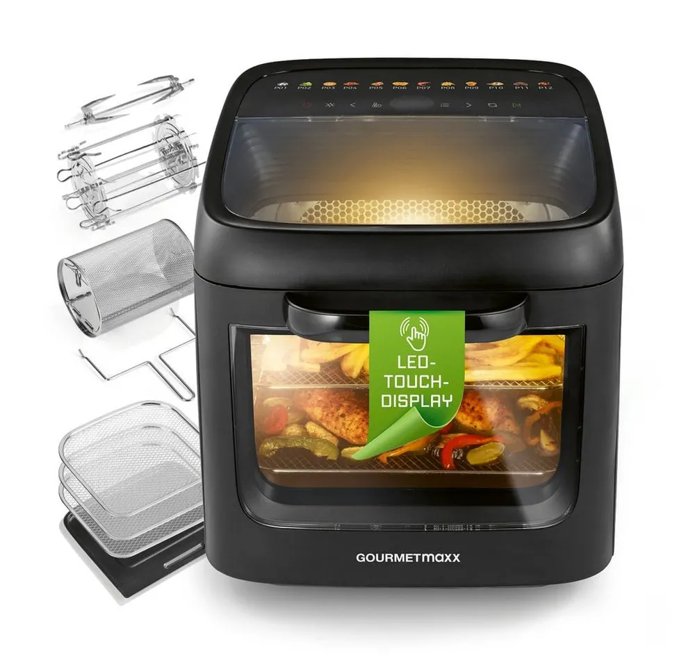 GOURMETmaxx Heißluftfritteuse Heißluftofen mit Panoramadach & Frontfenster, 1800 W, Airfryer, 12,5 l - 12 Programme