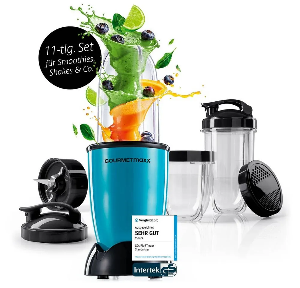 GOURMETmaxx Standmixer Mixer Mr. Magic 10-tlg. 400W grün/schwarz, 400 W, inkl. Zubehör-Set L rot Speisen Smoothies Getränke 3 Mixbecher To-Go