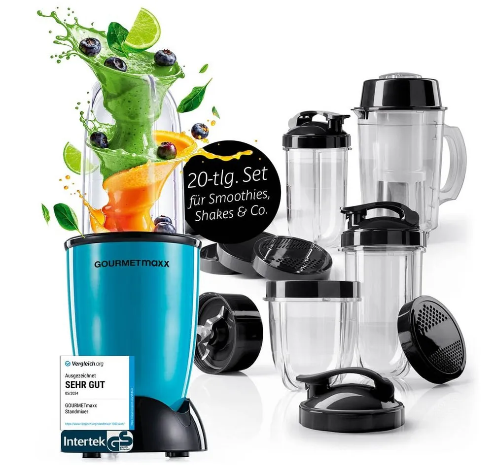 GOURMETmaxx Standmixer Mixer Mr. Magic 19-tlg. 400W grün/schwarz, 400 W, mit Kreuzklingenaufsatz inkl. Zubehör-Set pürieren zerkleinern mixen