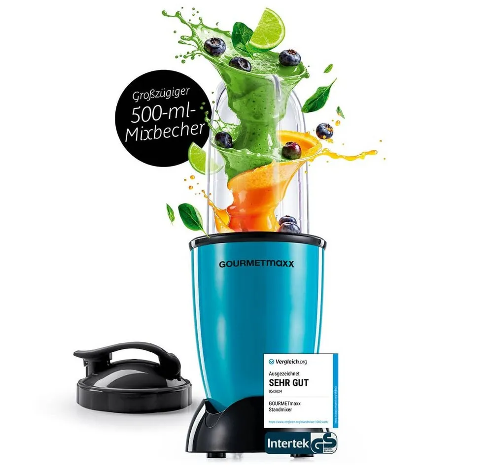 GOURMETmaxx Standmixer Mr. Magic 4-tlg. 400W grün/schwarz, 400 W, Elektrischer Mini-Mixer 500ml pürieren Smoothies Shakes Cocktails