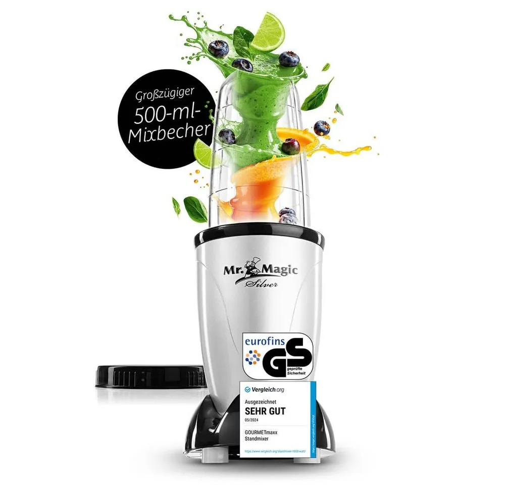 GOURMETmaxx Standmixer Smoothie Maker & Standmixer 4tlg. Set - 400W, Elektrischer Mini-Mixer 500ml mit 8 Funktionen