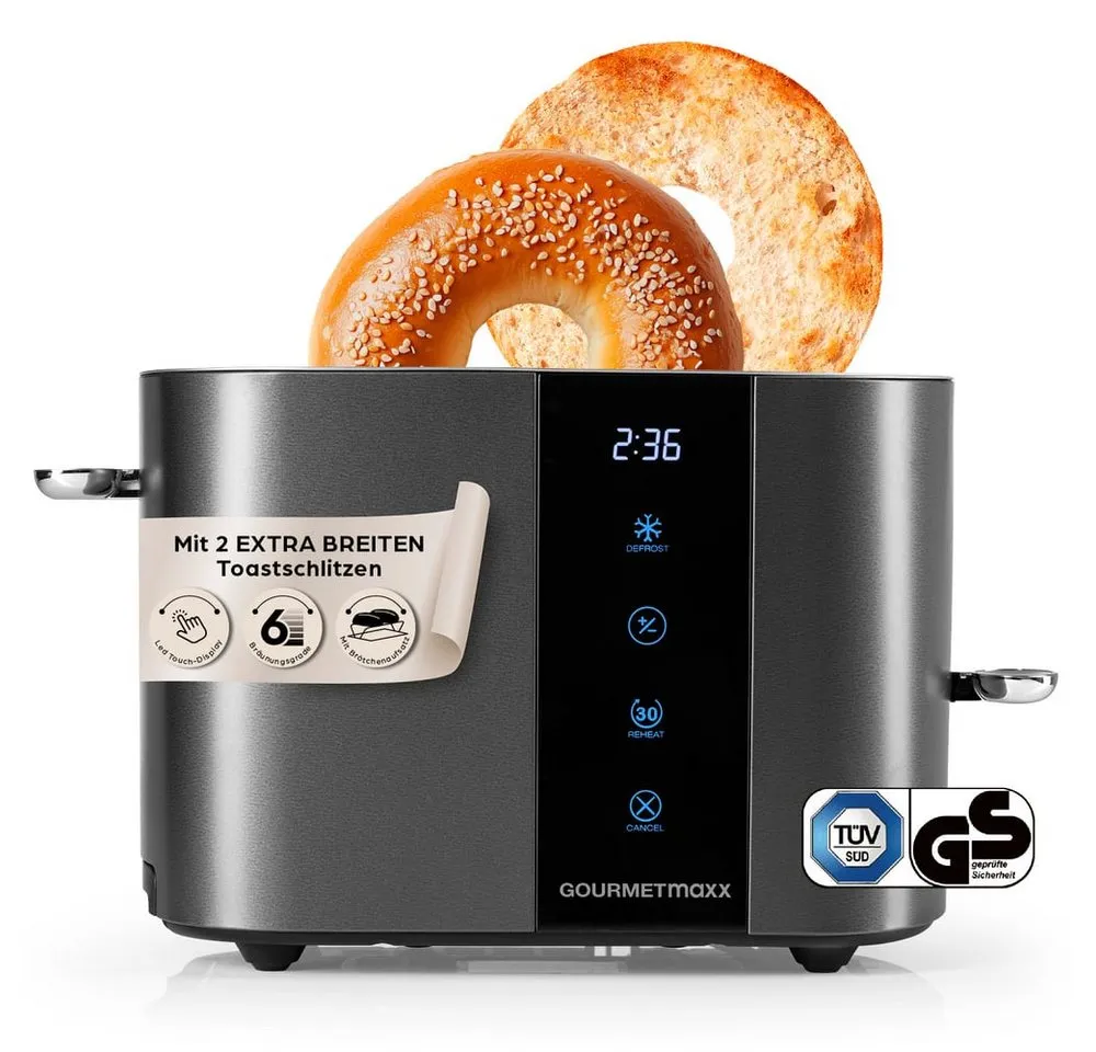 GOURMETmaxx Toaster Toaster 2 Scheiben Kurzschlitz mit Touch-Display, 800 W, 800W anthrazit