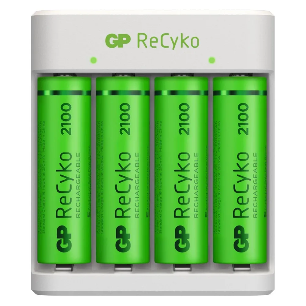GP Batteries USB-Modell Ladegerät GP E411 inkl. 4x ReCyko 1,2V AA Mignon 2100 mAh Akkus