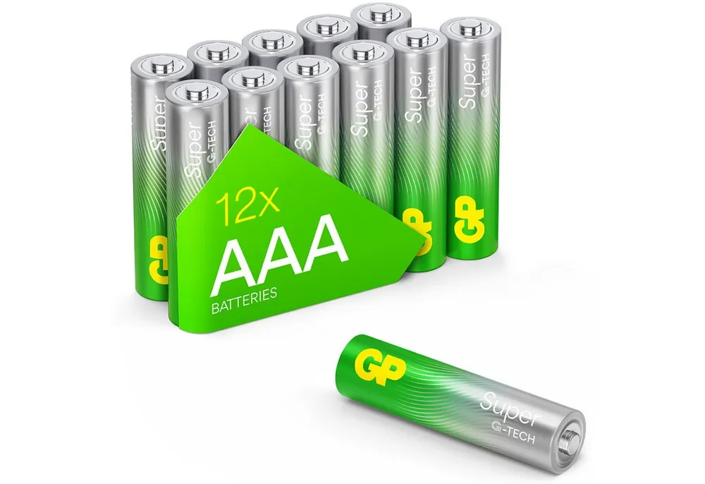 GP Batteries 12x Super Alkaline Batterien AAA Micro LR03 Batterie, (1,5 V, 12 St), 12 Stück LR3 1,5V Batterie Box Alternative MN2400 24A MX2400 E92 EN92