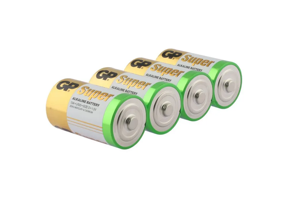 GP Batteries D Mono Batterie GP Alkaline Super 1,5V 4 Stück Batterie, (1,5 V)