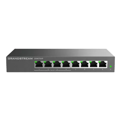 Grandstream GWN7701P 8x GbE Switch, 4x PoE/PoE+, 60W, Wand-/Tischmontage, Metallic
