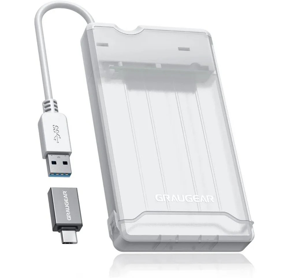GRAUGEAR Festplatten-Gehäuse Externes Gehäuse für 2,5“ SATA SSD HDD, Festplatten Gehäuse für 2,5 Zoll, USB C Adapter, USB 3.0, werkzeuglos