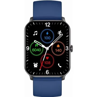 Gravity GT36-6 Bluetooth 1,85" Schwarz Blau Silikon IP68 Blutdruck Pulsuhr