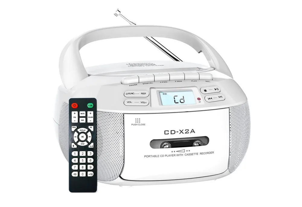 Greadio Tragbarer CD-Player Kassettenrekorder mit Bluetooth FM Radio, weiß Radio (FM (UKW)., mit CD, Kassette, USB und Bluetooth 5.1)
