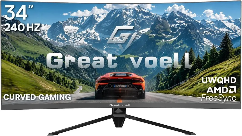 Great Voell 34 Zoll 4K UWQHD (3440x1440p), 240Hz, PIP/PBP, HDR10 Curved-Gaming-Monitor (86 cm/34 ", 3440 x 1440 px, UWQHD, 1 ms Reaktionszeit, 240 Hz, VA LED, HDR, PIP/PBP, 240Hz)