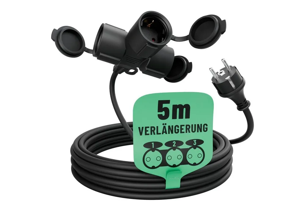 greate. 3fach Verlängerungskabel 5m - wasserdicht, Mehrfachsteckdose, 3500 W Verlängerungskabel, (500 cm)