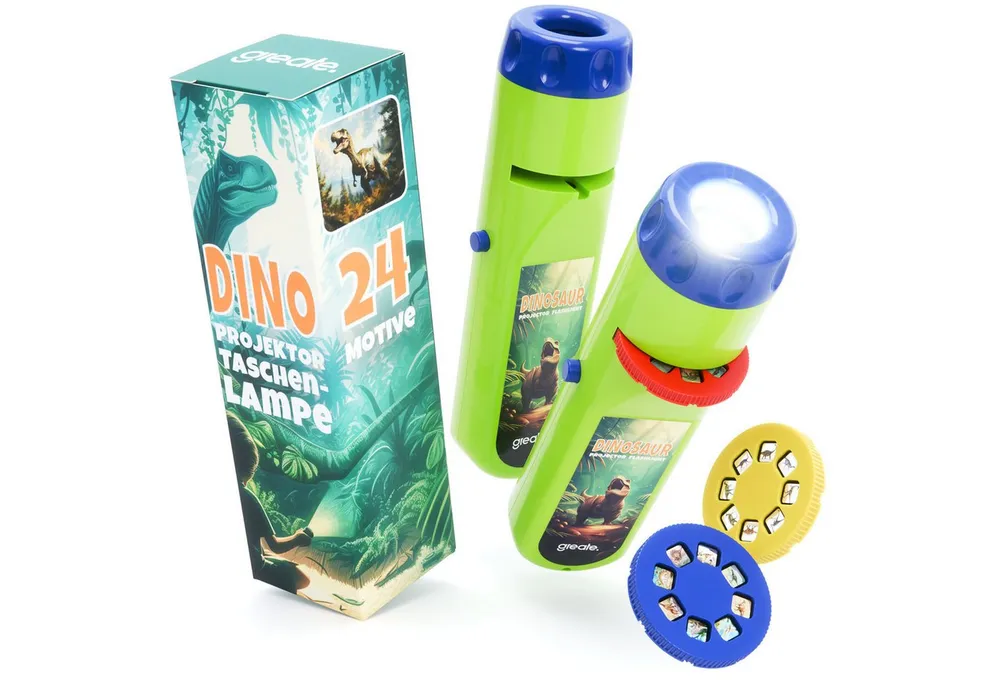 greate. Diaprojektor 2x Taschenlampe Dinosaurier Kinder - Dino Projektor Lampe & 24 Bilder