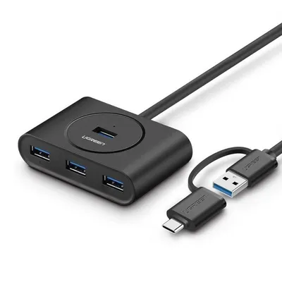 Ugreen 40850 USB-Hub, 4 Ports, USB 3.0, OTG, 5 Gb/s, elektrischer Schutz, Schwarz