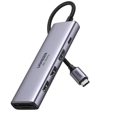Ugreen Hub 6in1 USB-C Grau Silber HDMI 4K60Hz 2xUSB-A SD TF PD 100W Kompakt