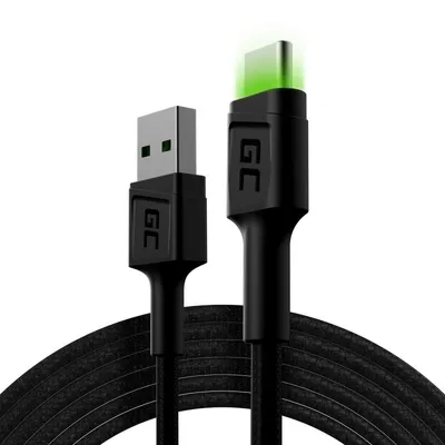 Kabel Green Cell KABGC13 2 m USB A auf USB C Schwarz mit LED-Beleuchtung