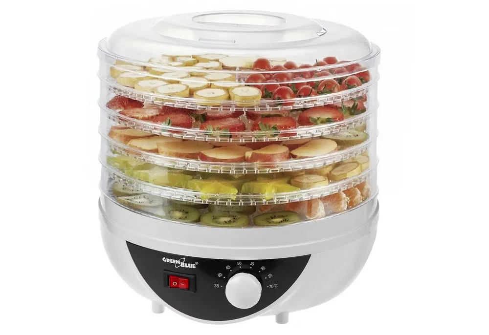 GreenBlue Dörrautomat GB195 Pilz-, Gemüse- und Obsttrockner mit 5 Sieben 250,00 W, mit Temperaturregelung 35–70°C, leiser Lebensmittel-Dörrautomat