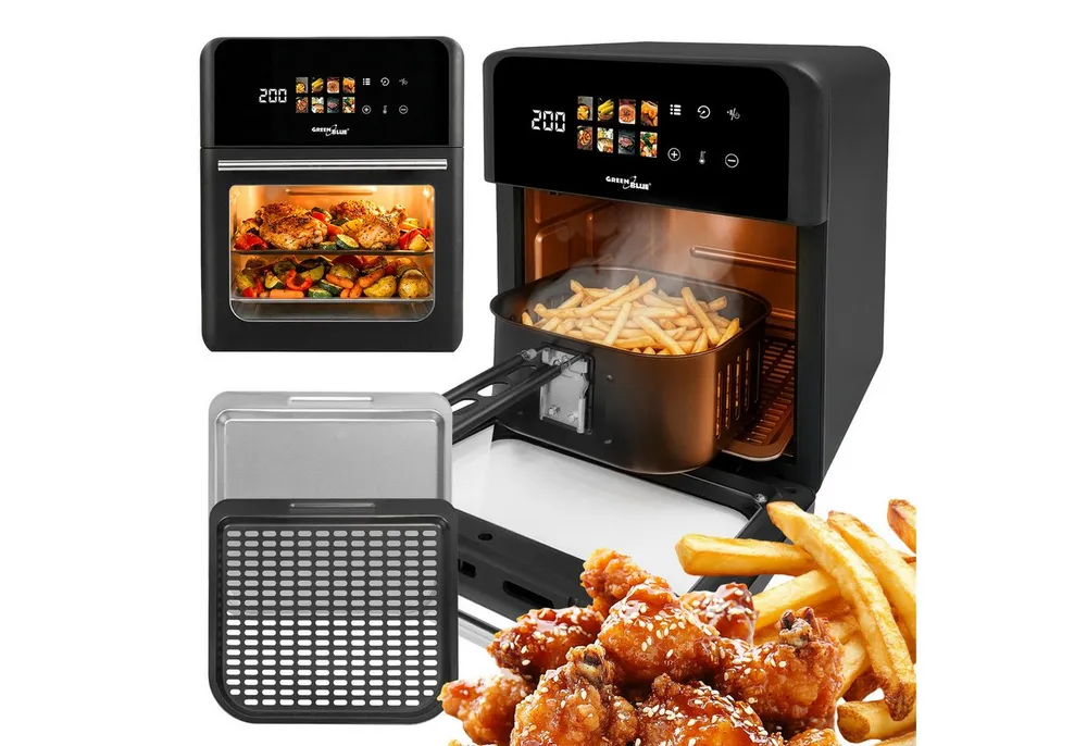 GreenBlue Heißluftfritteuse, 1800 W, Air Fryer ohne Öl, LED Touch, Timer, Sichtfenster, Zubehör