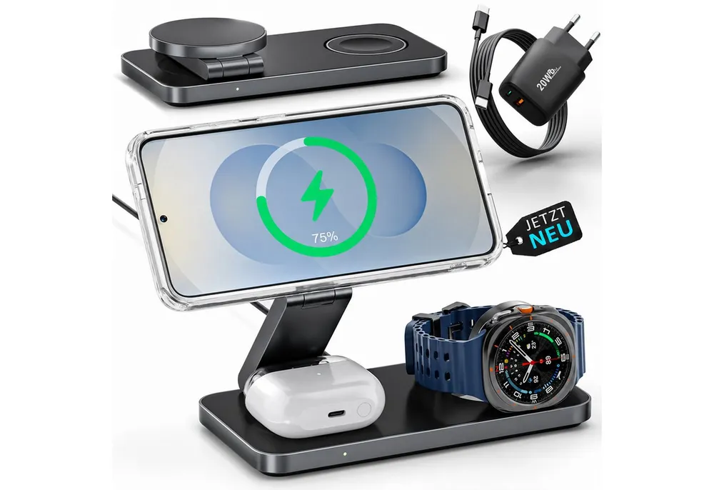 GreenHec 3in1 Ladestation für Samsung S26 S25 S24 S23, Magnetisch, Induktiv Wireless Charger (Spar-Set, Wireless Charging Pad, Watch Charger, MagSafe kompatibel, Induktions-Ladegerät, Ultra, 15w)