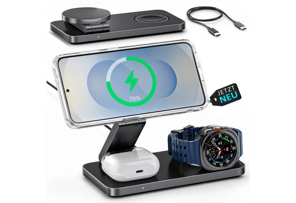 GreenHec 3in1 Ladestation für Samsung S26 S25 S24 S23, Magnetisch, Induktiv Wireless Charger (Spar-Set, Wireless Charging Pad, Watch Charger, MagSafe kompatibel, Induktions-Ladegerät, Ultra, 15w)