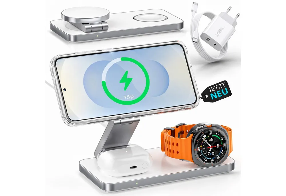 GreenHec 3in1 Ladestation für Samsung S26 S25 S24 S23, Magnetisch, Induktiv Wireless Charger (Spar-Set, Wireless Charging Pad, Watch Charger, MagSafe kompatibel, Induktions-Ladegerät, Ultra, 15w)