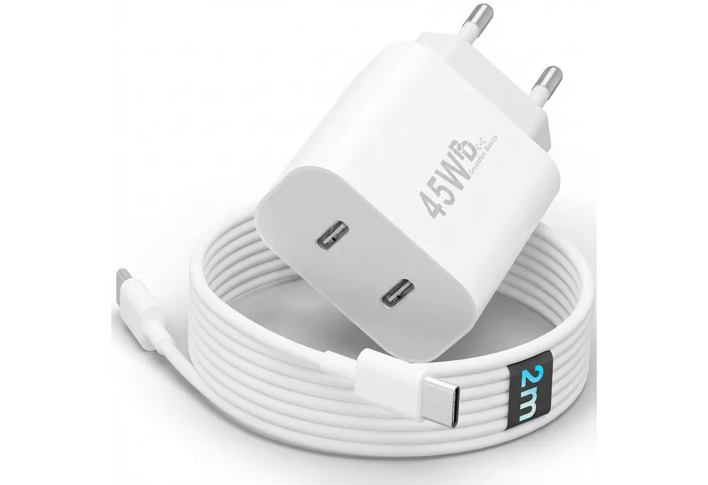 GreenHec 45w USB C Schnellladegerät für Samsung Galaxy S26 S25 S24 S23 S22 Fast Schnelllade-Gerät (50 mA, Spar-Set, 45w USB-C Dual Charger + USB-C Kabel, S26+ Ultra Schnellladekabel Ladegerät Handy Charger Netzteil Dual Port)