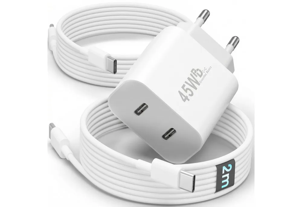 GreenHec 45w USB C Schnellladegerät für Samsung Galaxy S26 S25 S24 S23 S22 Fast Schnelllade-Gerät (50 mA, Spar-Set, 45w USB-C Dual Charger + USB-C Kabel, S26+ Ultra Schnellladekabel Ladegerät Handy Charger Netzteil Dual Port)