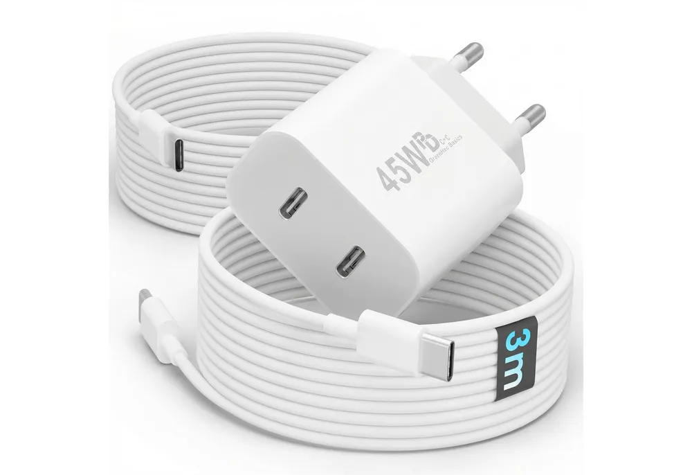 GreenHec 45w USB C Schnellladegerät für Samsung Galaxy S26 S25 S24 S23 S22 Fast Schnelllade-Gerät (50 mA, Spar-Set, 45w USB-C Dual Charger + USB-C Kabel, S26+ Ultra Schnellladekabel Ladegerät Handy Charger Netzteil Dual Port)