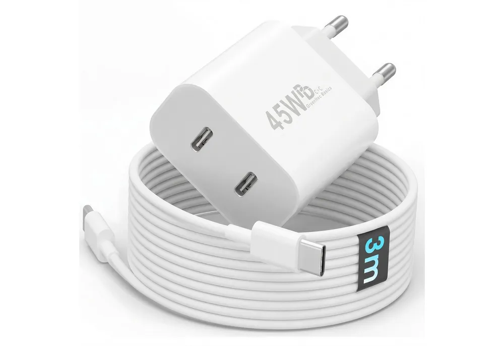 GreenHec 45w USB C Schnellladegerät für Samsung Galaxy S26 S25 S24 S23 S22 Fast Schnelllade-Gerät (50 mA, Spar-Set, 45w USB-C Dual Charger + USB-C Kabel, S26+ Ultra Schnellladekabel Ladegerät Handy Charger Netzteil Dual Port)