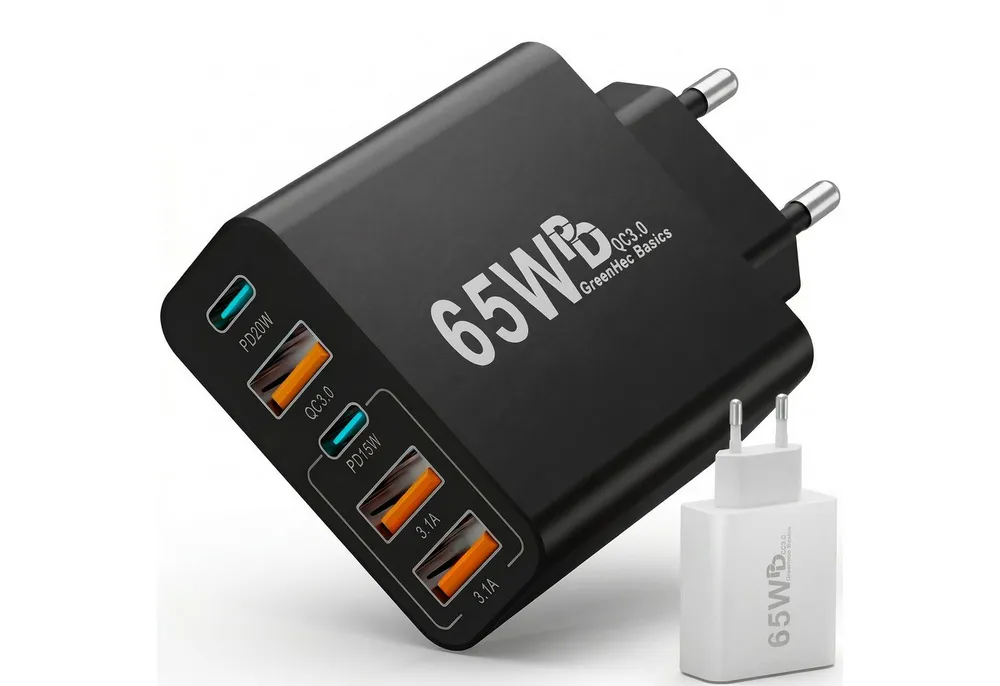 GreenHec 65w USB C Ladegerät iPhone Samsung Netzteil Charger Mehrfach Schnelllade-Gerät (50 mA, Spar-Set, 65w Penta Charger, Schnellladegerät multi Netzstecker 17 16 15 14 13 12 11 Pro Max Air)
