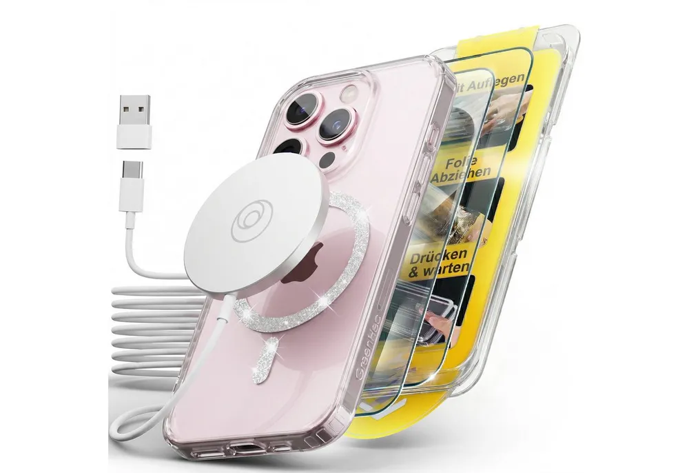 GreenHec Handyhülle Handyhülle iPhone 17 16 15 14 13 Pro Max Plus Glitzer Case Transparent 7 Zoll, Glänzend Magnetring, Transparent Hülle iPhone, GreenHec Clear Case