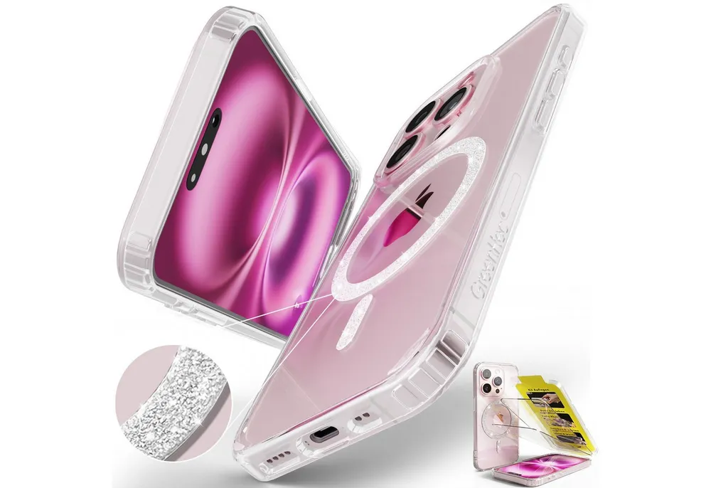 GreenHec Handyhülle Handyhülle iPhone 17 16 15 14 13 Pro Max Plus Glitzer Case Transparent 7 Zoll, Glänzend Magnetring, Transparent Hülle iPhone, GreenHec Clear Case