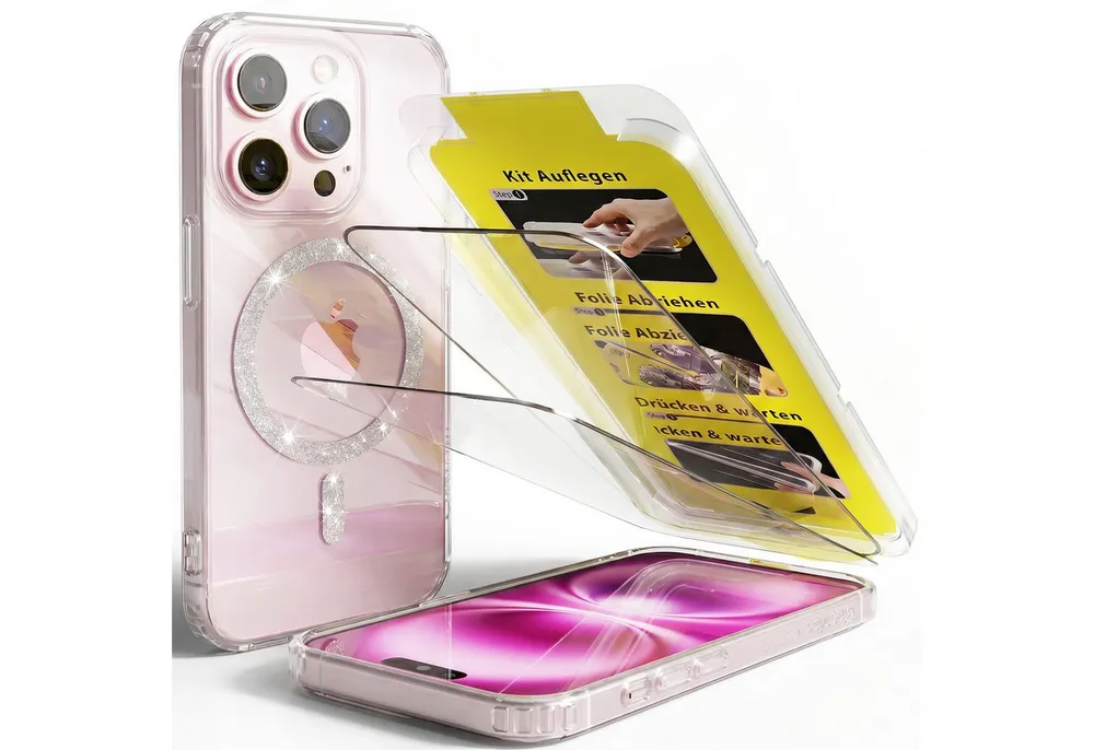 GreenHec Handyhülle Handyhülle iPhone 17 16 15 14 13 Pro Max Plus Glitzer Case Transparent 7 Zoll, Glänzend Magnetring, Transparent Hülle iPhone, GreenHec Clear Case
