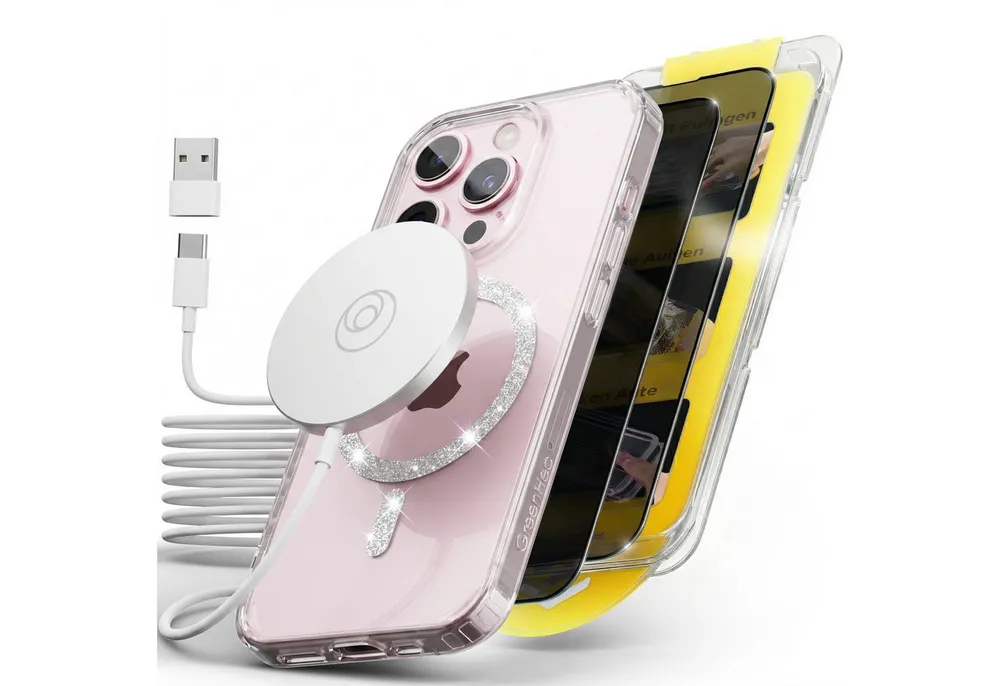 GreenHec Handyhülle Handyhülle iPhone 17 16 15 14 13 Pro Max Plus Glitzer Case Transparent 7 Zoll, Glänzend Magnetring, Transparent Hülle iPhone, GreenHec Clear Case
