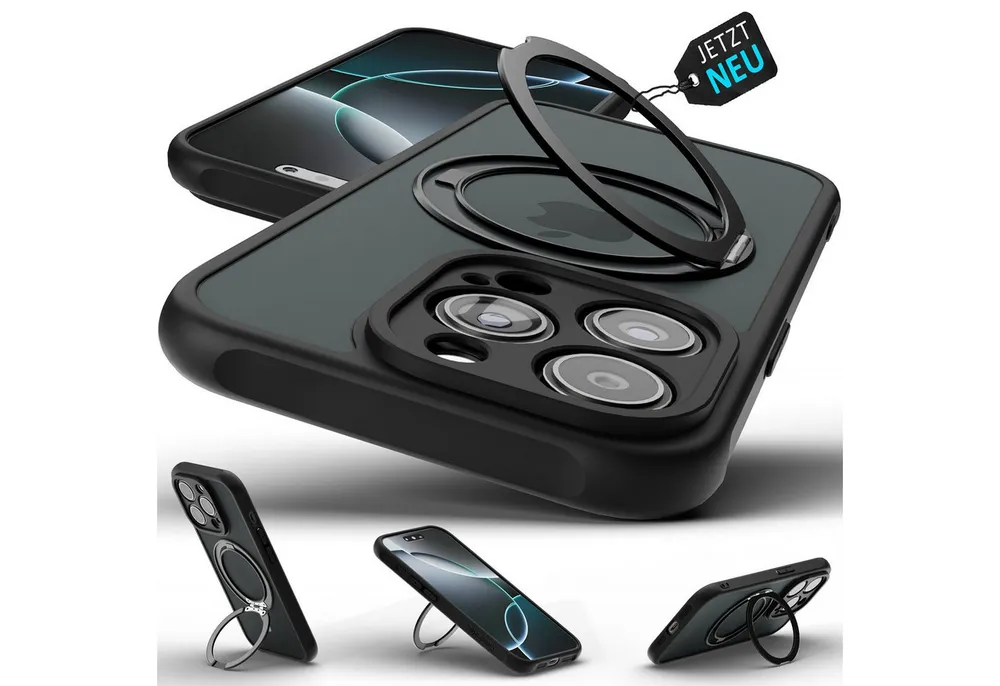 GreenHec Handyhülle Hülle iPhone 17 16 15 14 13 12 Pro Max Air 16e 17e MagSafe Magnet Case 7 Zoll, Ständer Magnetring Schwarzes Cover Schutzhülle Kameraschutz Handyhülle