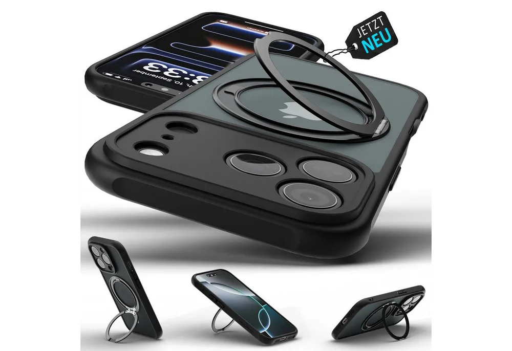 GreenHec Handyhülle Hülle iPhone 17 16 15 14 13 12 Pro Max Air 16e 17e MagSafe Magnet Case 7 Zoll, Ständer Magnetring Schwarzes Cover Schutzhülle Kameraschutz Handyhülle