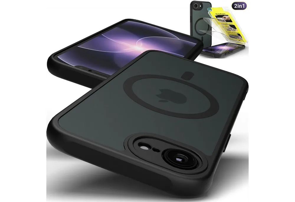 GreenHec Handyhülle iPhone 17e / 16e Hülle MagSafe Case Handy Schwarz Schutzhülle Cover 6,1 Zoll, Magnet Cover Magnetische Hülle Kameraschutz Black Matt Bumper Stoßfest