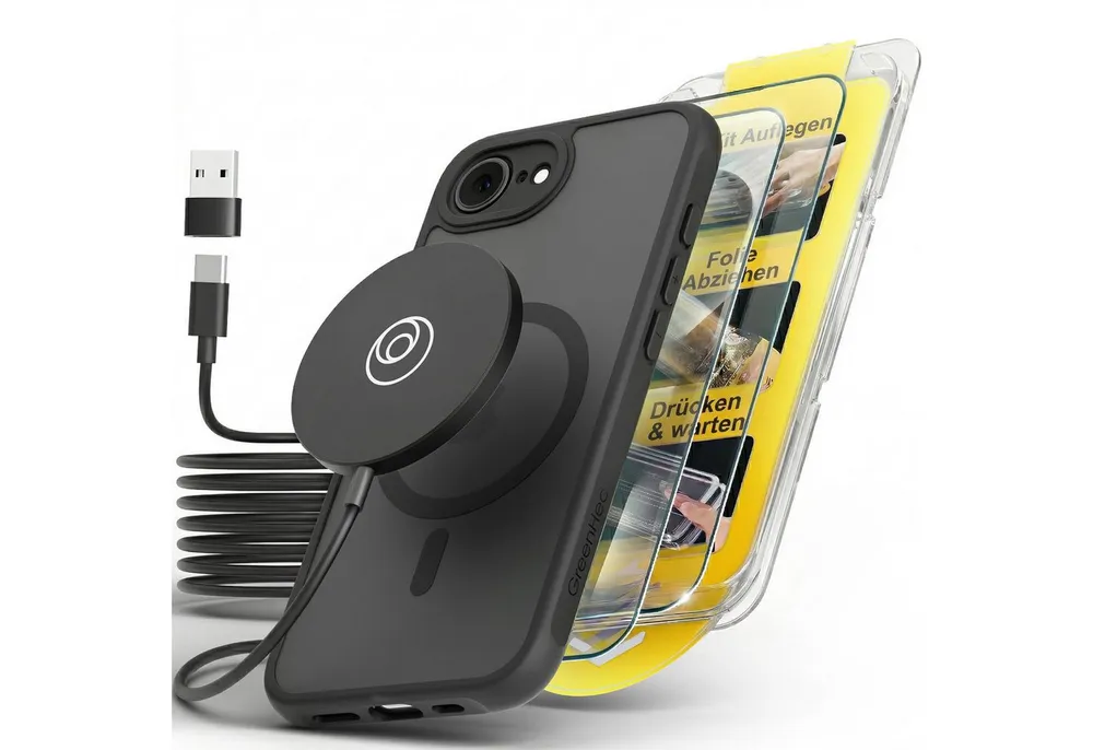 GreenHec Handyhülle iPhone 17e / 16e Hülle MagSafe Case Handy Schwarz Schutzhülle Cover 6,1 Zoll, Magnet Cover Magnetische Hülle Kameraschutz Black Matt Bumper Stoßfest