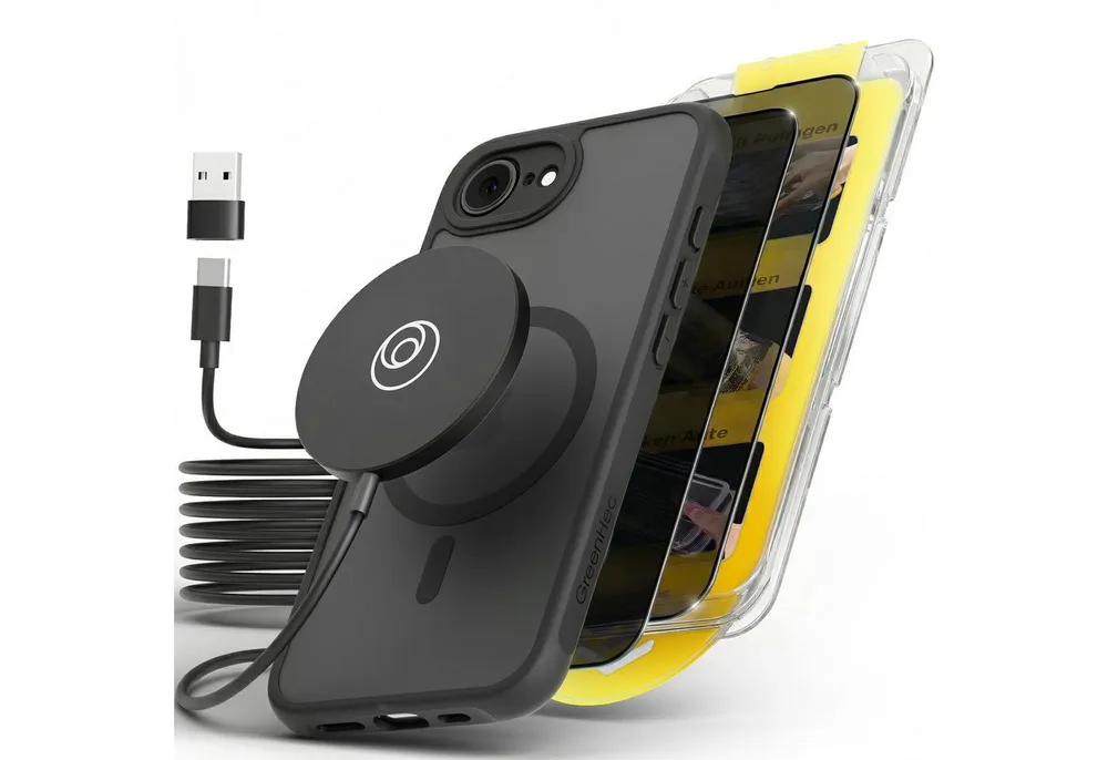 GreenHec Handyhülle iPhone 17e / 16e Hülle MagSafe Case Handy Schwarz Schutzhülle Cover 6,1 Zoll, Magnet Cover Magnetische Hülle Kameraschutz Black Matt Bumper Stoßfest