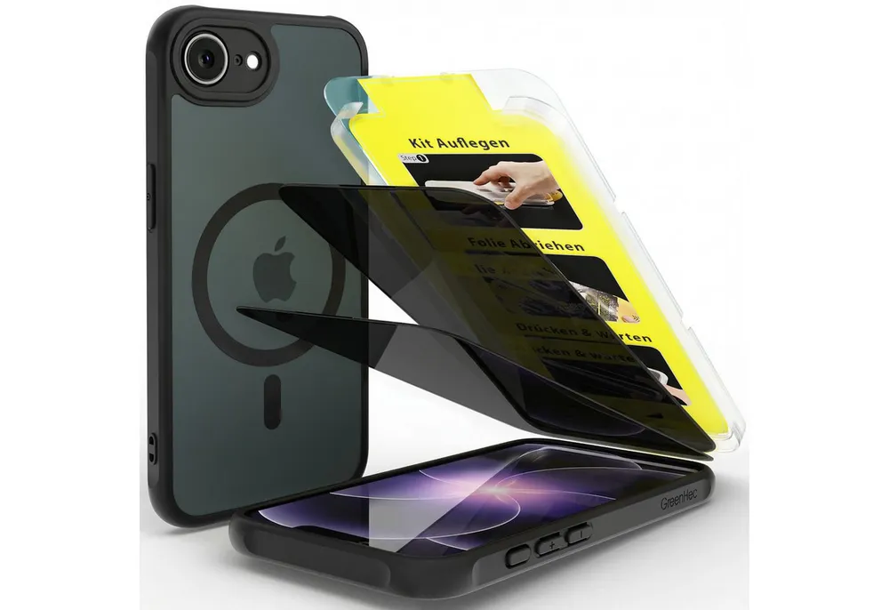 GreenHec Handyhülle iPhone 17e / 16e Hülle MagSafe Case Handy Schwarz Schutzhülle Cover 6,1 Zoll, Magnet Cover Magnetische Hülle Kameraschutz Black Matt Bumper Stoßfest