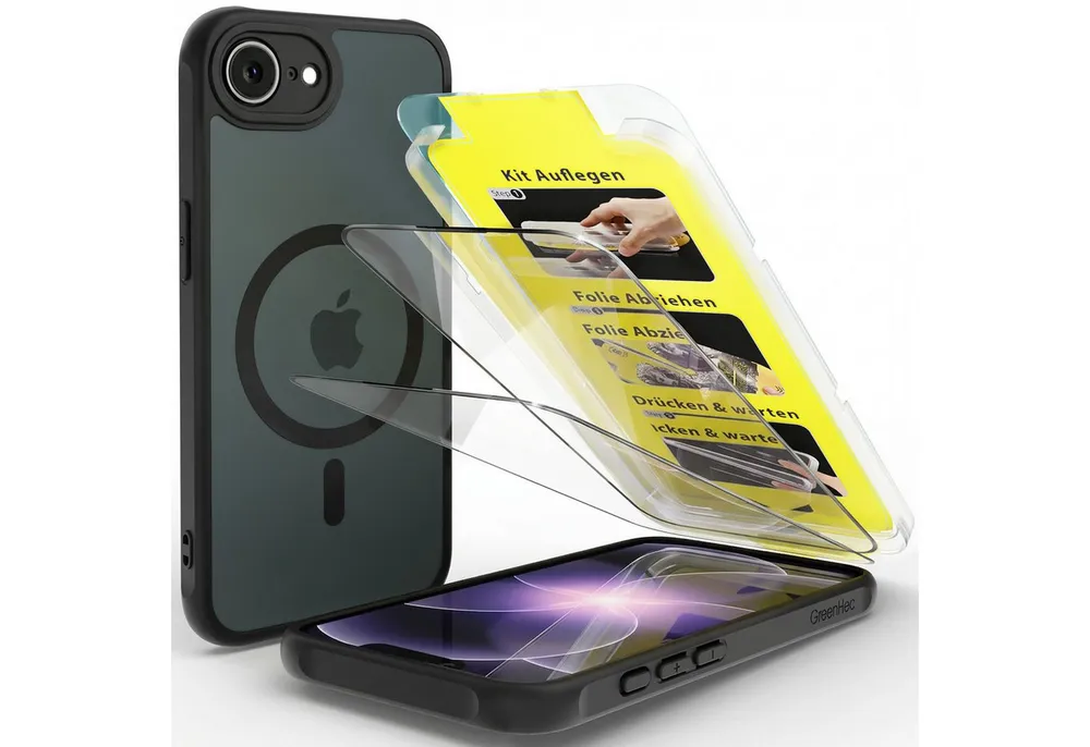GreenHec Handyhülle iPhone 17e / 16e Hülle MagSafe Case Handy Schwarz Schutzhülle Cover 6,1 Zoll, Magnet Cover Magnetische Hülle Kameraschutz Black Matt Bumper Stoßfest