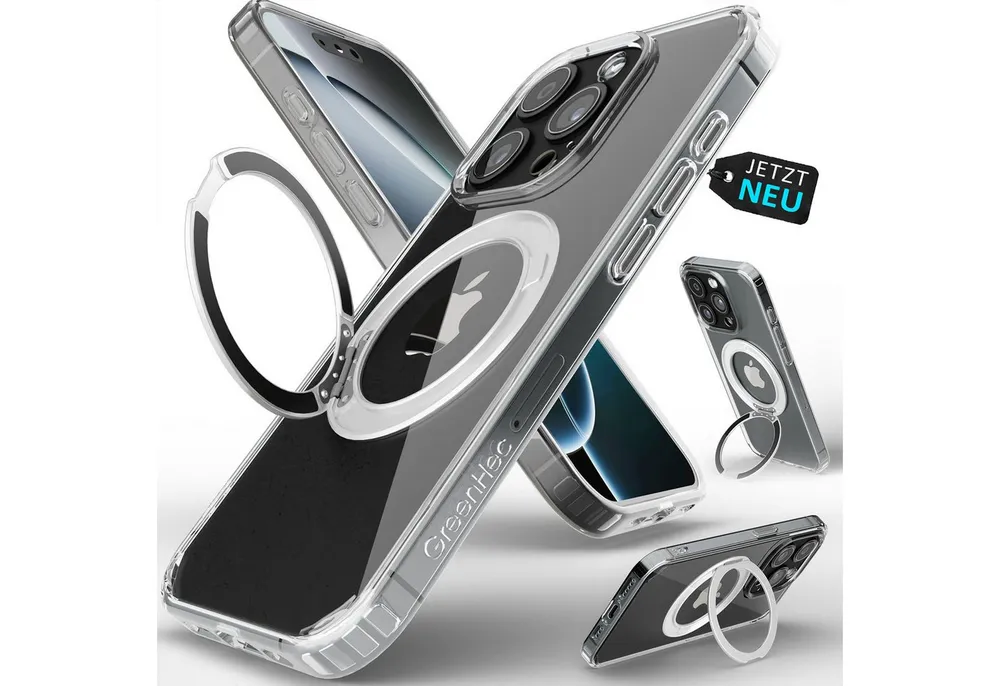 GreenHec Handyhülle Schutzhülle iPhone 16 15 14 13 Pro Max Plus Ring Case Klar Transparent 17,8 cm (7 Zoll), MagStand Ring Hülle mit Magnetring für iPhone, GreenHec Clear Case