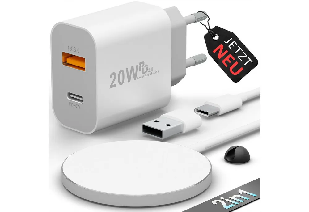 GreenHec MagSafe + 20w Dual Charger Wireless Ladegerät Adapter Netzteil Schnelllade-Gerät (0,00 mA, Spar-Set, 20w Dual Charger + 15w MagSafe Ladegerät, für Apple iPhone 17 16 15 14 13 12 Pro Max mini Plus Ladepad)