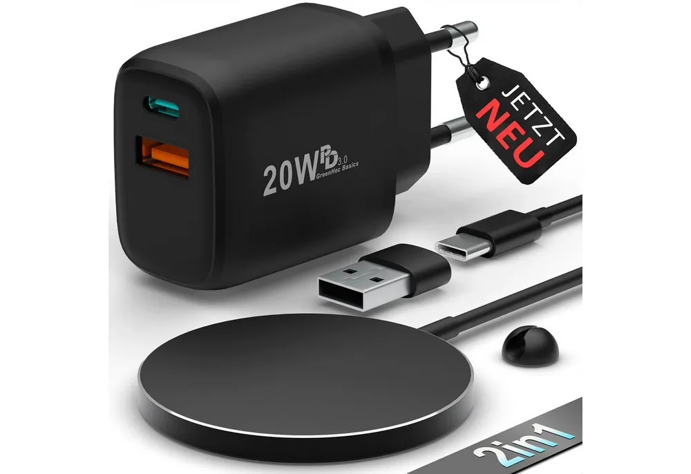 GreenHec MagSafe + 20w Dual Charger Wireless Ladegerät Adapter Netzteil Schnelllade-Gerät (0,00 mA, Spar-Set, 20w Dual Charger + 15w MagSafe Ladegerät, für Apple iPhone 17 16 15 14 13 12 Pro Max mini Plus Ladepad)
