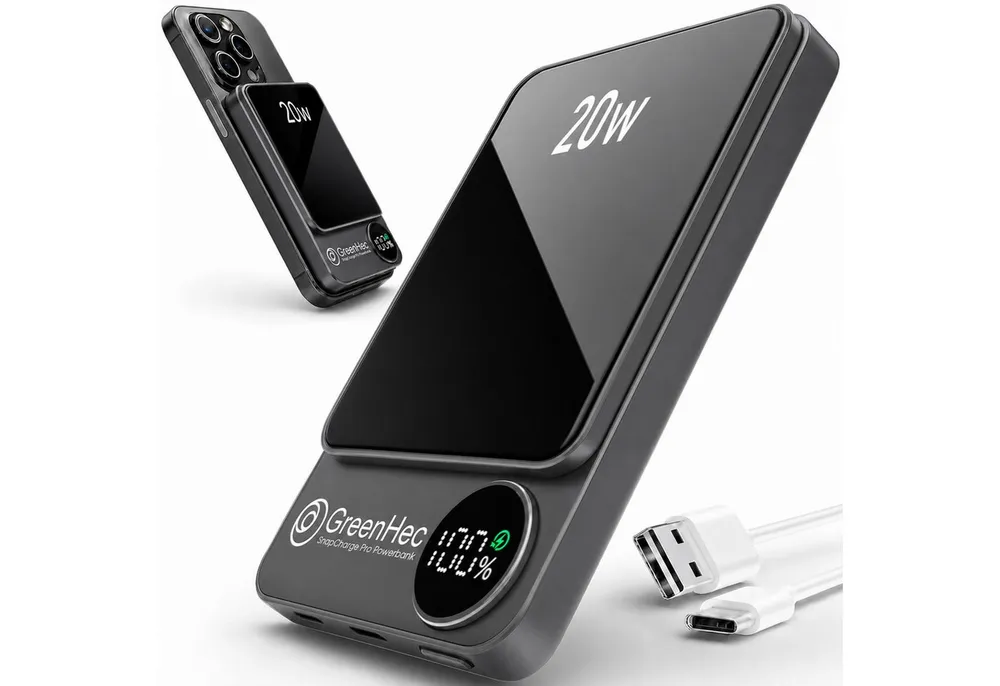 GreenHec MagSafe Powerbank iPhone 17 16 15 14 13 12 Pro Max Magnetische Zubehör Powerbank SnapCharge Pro A 10000 mAh (1,5 V), 10000mAh 5000mAh Power Bank Wireless Induktives Laden Akku Slim Magnet