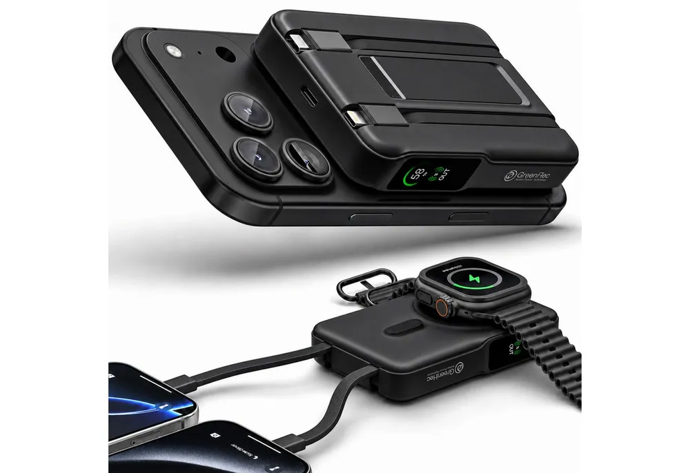 GreenHec MagSafe Powerbank iPhone 17 16 15 14 13 12 11 Magnet Wireless 10000mAh Powerbank GreenHec MagStand Ultra Powerbank A 10000 mAh (1.5 V), Pro Max Air Stand 15w Fast Induktives Laden Plus Akku Batterie Ständer