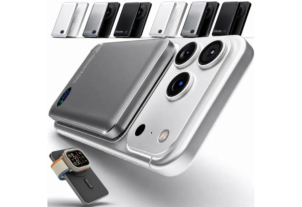 GreenHec Powerbank MagSafe iPhone 17 16 15 14 13 12 Pro Max Power Bank Wireless Powerbank MagSwift Duo Powerbank A 10000 mAh (1,5 V), Magnetische 10000mAh 5000mAh Induktiv Batterie Kabellos Laden Slim Air