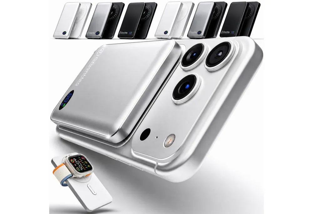 GreenHec Powerbank MagSafe iPhone 17 16 15 14 13 12 Pro Max Power Bank Wireless Powerbank MagSwift Duo Powerbank A 10000 mAh (1,5 V), Magnetische 10000mAh 5000mAh Induktiv Batterie Kabellos Laden Slim Air
